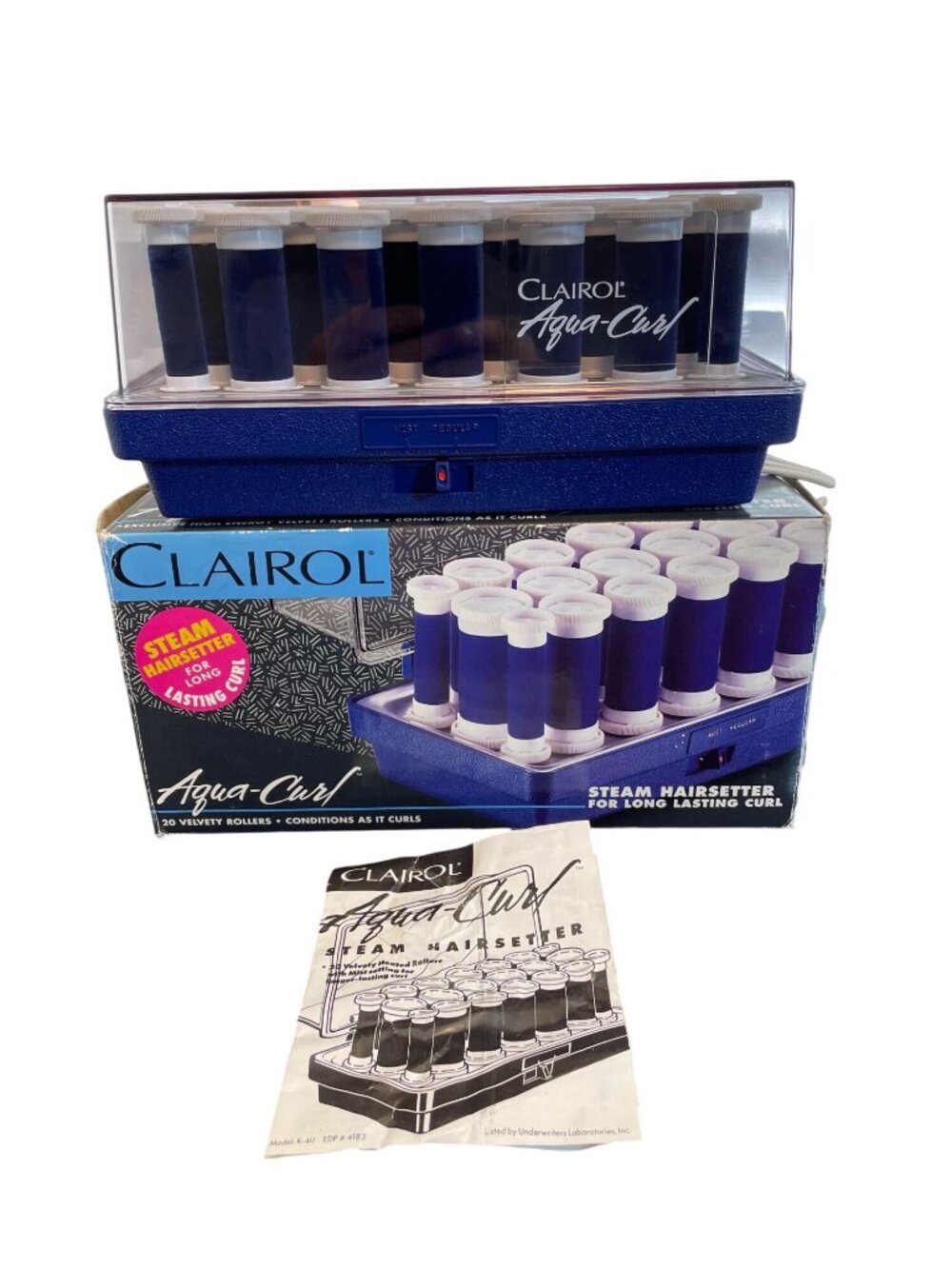 Vintage Clairol Aqua Curl Aqua Steam 20 Blue Velvet Rollers Model K-40 - No Clip